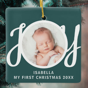 Aangepast Mijn eerste kerstfoto Green Keepsake Keramisch Ornament
