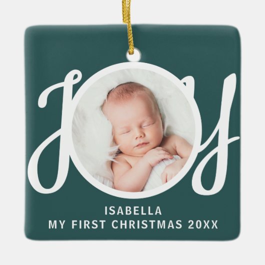 Aangepast Mijn eerste kerstfoto Green Keepsake Keramisch Ornament (Voorkant)