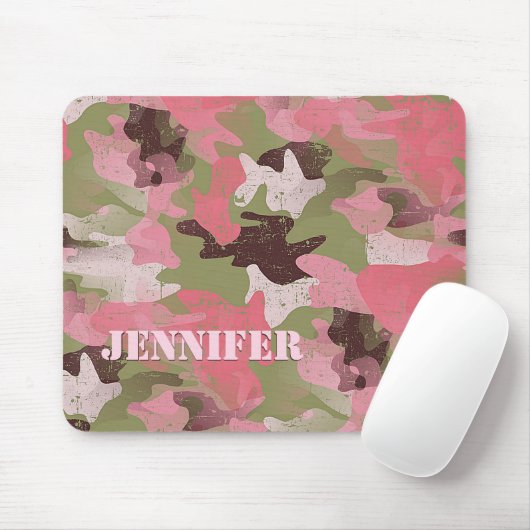 Aangepast militair groen roze camouflage patroon muismat (Met muis)