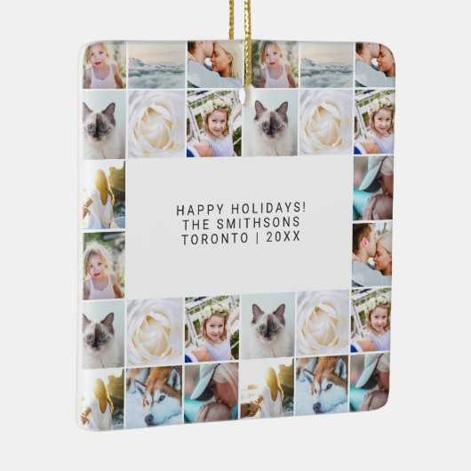 Aangepast minimaal eenvoudig fotocollagenraster keramisch ornament (Rechts)