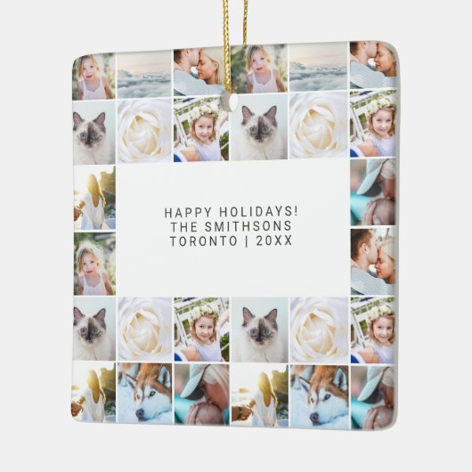 Aangepast minimaal eenvoudig fotocollagenraster keramisch ornament (Links)