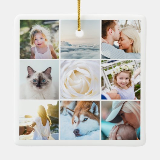 Aangepast minimaal eenvoudig fotocollagenraster keramisch ornament (Achterkant)