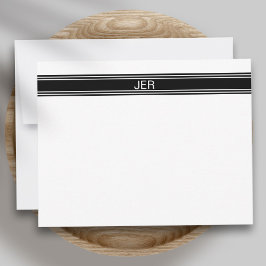 Aangepast minimaal monogram zwart wit streep  notitiekaartje