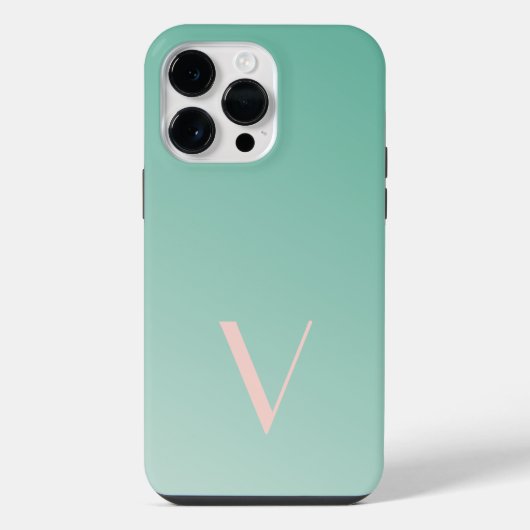 Aangepast minimaal verloop Teal Modern Monogram iPhone Hoesje (Achterkant)