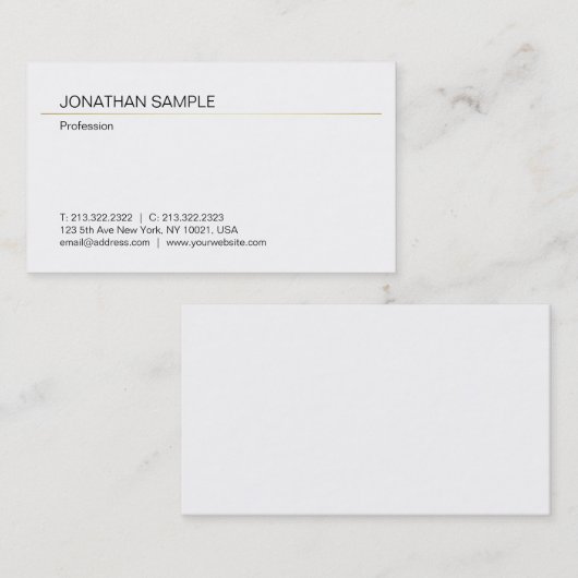 Aangepast minimalistisch modern Elegant Gold White Visitekaartje (Voorkant / Achterkant)