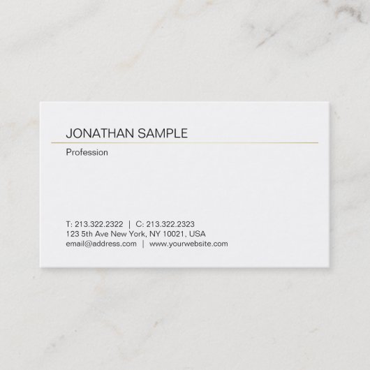 Aangepast minimalistisch modern Elegant Gold White Visitekaartje (Voorkant)
