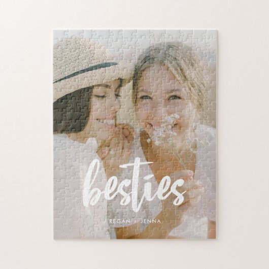 Aangepast minimalistisch script 'Besties' Foto's e Legpuzzel (Verticaal)