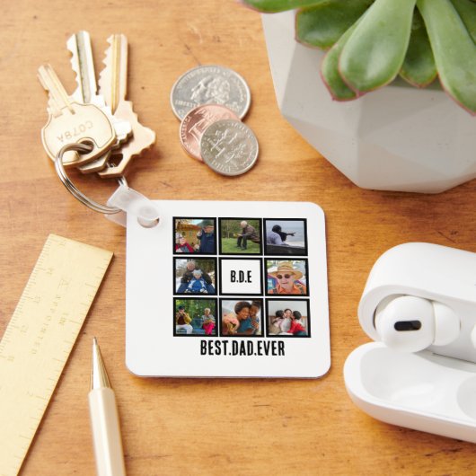Aangepast modern BDE Beste pap ooit 8 Foto collage Sleutelhanger (Bureau)