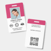 Aangepast modern bedrijfslogo foto werknemer roze badge (Voor- en achterkant)