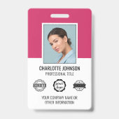 Aangepast modern bedrijfslogo foto werknemer roze badge (Voorzijde)