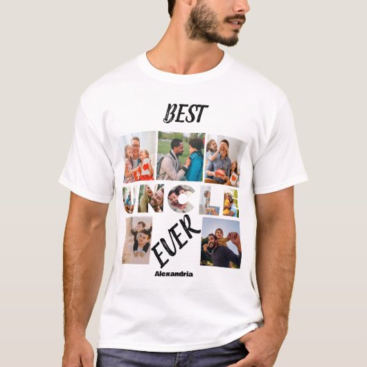 Aangepast modern Best oom Ever 10 Foto Collage T-shirt (Voorkant)