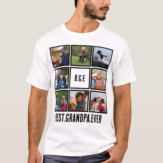 Aangepast modern beste opa ooit 8 fotocollage t-shirt (Voorkant)