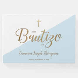 Aangepast modern blauw goud Cross Baby Bautizo Gastenboek