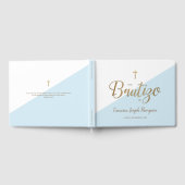Aangepast modern blauw goud Cross Baby Bautizo Gastenboek (Volledig)