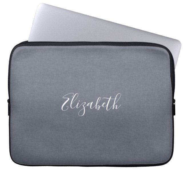 Aangepast modern elegant blauw grijs linen laptop sleeve (Voorkant)