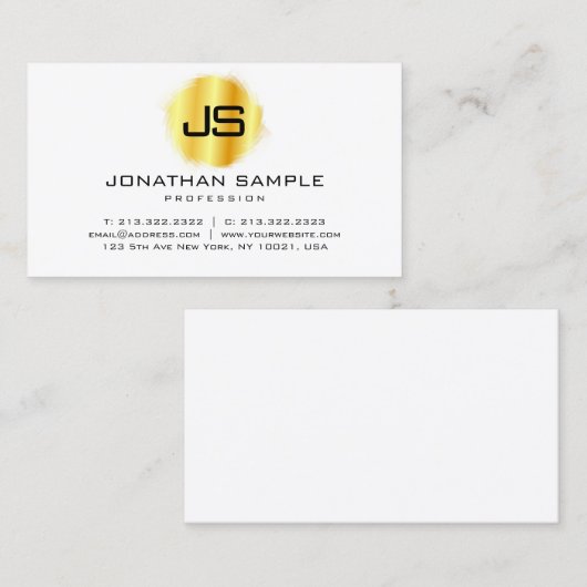 Aangepast modern elegant monogram Faux Gold Visitekaartje (Voorkant / Achterkant)