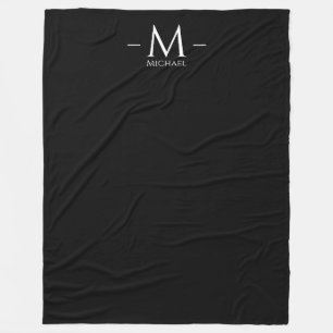 Aangepast modern elegant zwart groot monogram fleece deken