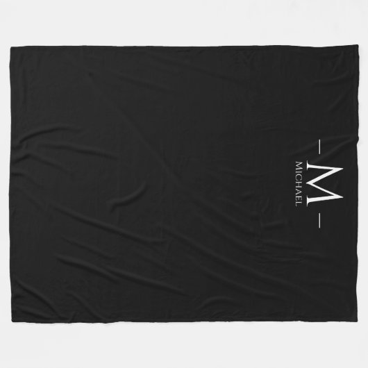 Aangepast modern elegant zwart groot monogram fleece deken (Voorkant (Horizontaal))