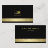 Aangepast modern elegant zwart monogram en goud visitekaartje (Voorkant / Achterkant)
