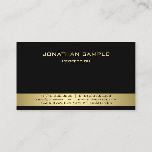 Aangepast modern elegant zwart monogram en goud visitekaartje (Achterkant)