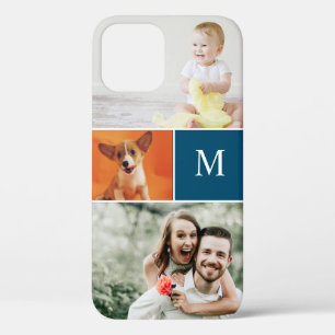 Aangepast modern fotocollage blauw monogram Case-Mate iPhone case