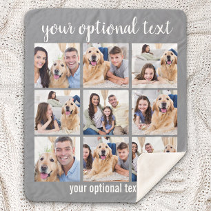Aangepast modern grijs 9 fotocollage sherpa deken