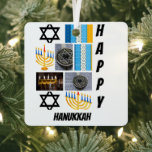 Aangepast Modern Hanukkah 9 Foto Collage Metalen Ornament<br><div class="desc">Speciaal Modern Hanukkah 9 Foto Collage. Maak een uniek product door uw eigen foto's en Tekst te gebruiken.</div>
