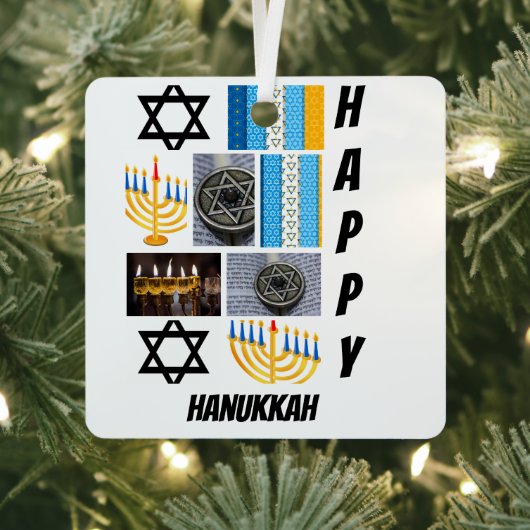 Aangepast Modern Hanukkah 9 Foto Collage Metalen Ornament (Insitu)