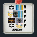 Aangepast Modern Hanukkah 9 Foto Collage Metalen Ornament<br><div class="desc">Speciaal Modern Hanukkah 9 Foto Collage. Maak een uniek product door uw eigen foto's en Tekst te gebruiken.</div>