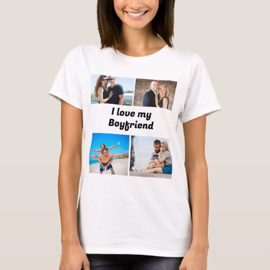 Aangepast modern I hou van mijn Vriendin 4 Foto Co T-shirt (Voorkant)