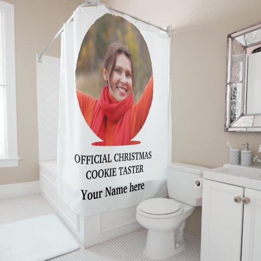 Aangepast modern kerstkoekje fotosjabloon douchegordijn (In situ)