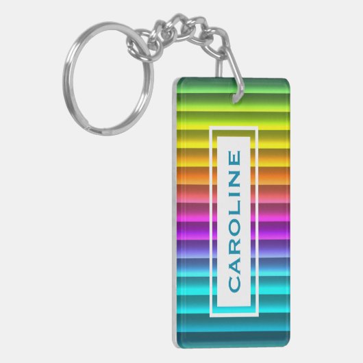 Aangepast modern kleurrijk regenboogstrips sleutelhanger (Voorkant Links)