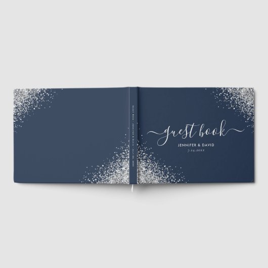 Aangepast modern marineblauw en zilveren glitter b gastenboek (Volledig)