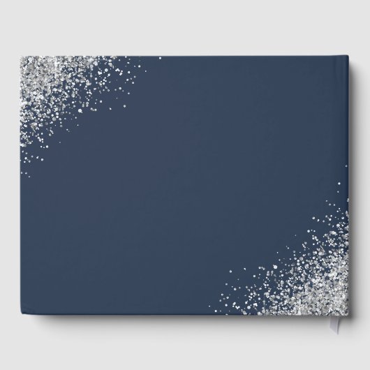 Aangepast modern marineblauw en zilveren glitter b gastenboek (Achterkant)