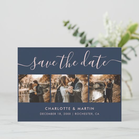 Aangepast modern marineslauw en Blush Weddenschap  Save The Date (Staand voorkant)
