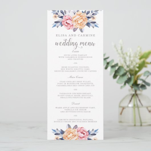 Aangepast modern menu Floral Weddenschap (Staand voorkant)