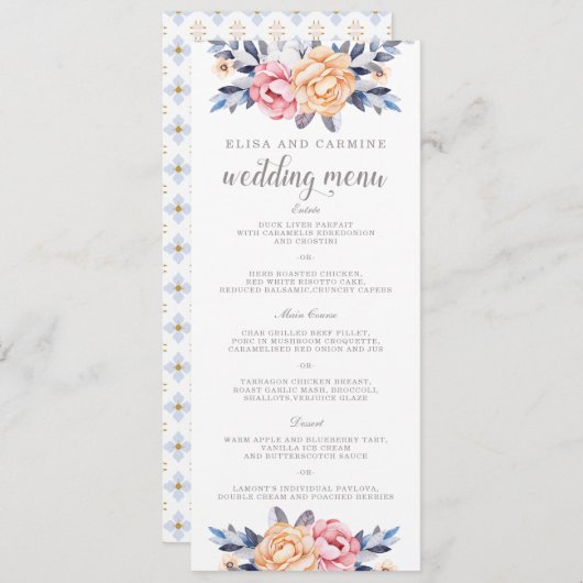 Aangepast modern menu Floral Weddenschap (Voorkant / Achterkant)