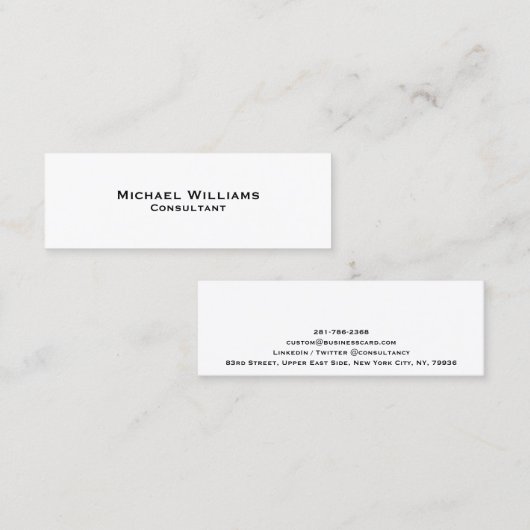 Aangepast, modern, minimalistisch, eenvoudig wit mini visitekaartje (Voorkant / Achterkant)