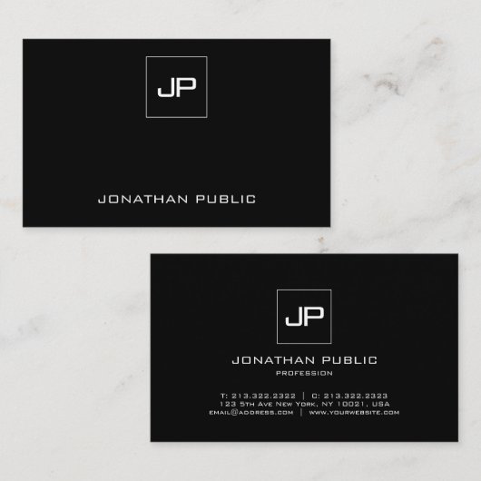 Aangepast modern monogram elegant zwart-wit visitekaartje (Voorkant / Achterkant)