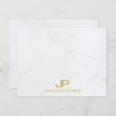 Aangepast modern monogram goud wit marmer eenvoudi notitiekaartje (Voorkant / Achterkant)