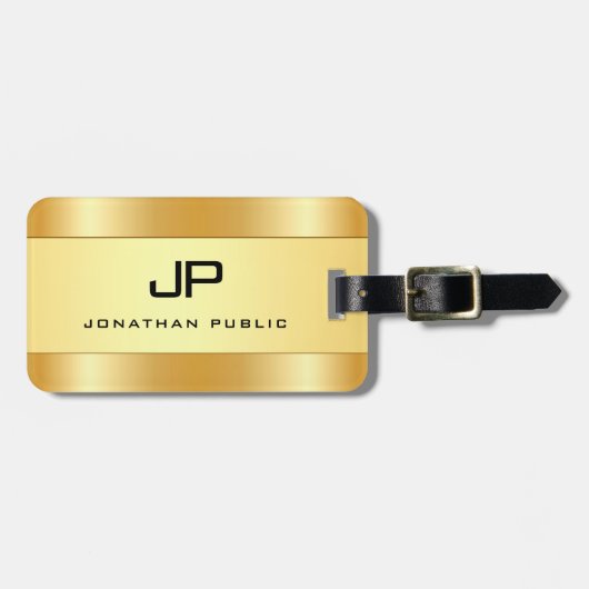 Aangepast modern monogram met de naam Gold look Gl Bagagelabel (Voorkant horizontaal)