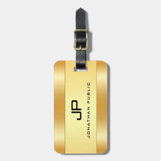 Aangepast modern monogram met de naam Gold look Gl Bagagelabel (Voorkant verticaal)