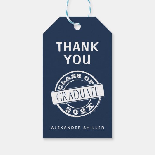 Aangepast modern Navy Blue Afstuderen Dank je Cadeaulabel (Achterkant)