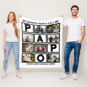 Aangepast modern opa Papo 8 fotocollage Fleece Deken