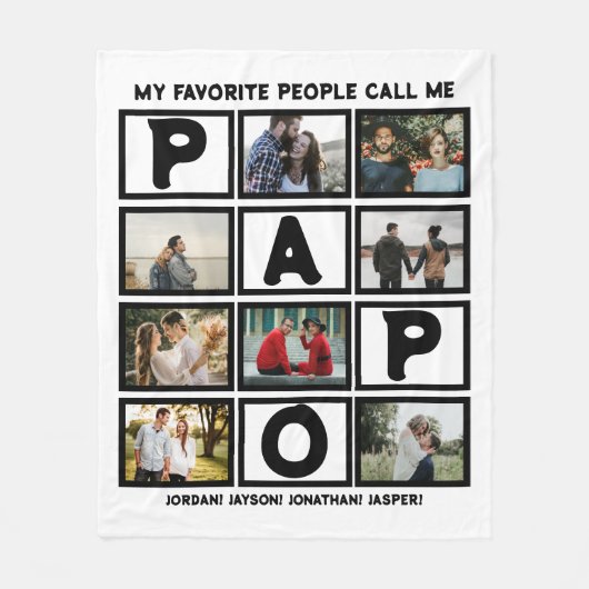 Aangepast modern opa Papo 8 fotocollage Fleece Deken (Voorkant)
