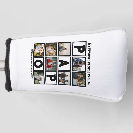 Aangepast modern opa Papo 8 fotocollage Golfheadcover (Voorkant)
