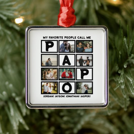 Aangepast modern opa Papo 8 fotocollage Metalen Ornament (Boom)