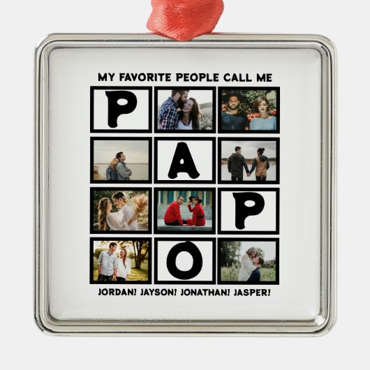 Aangepast modern opa Papo 8 fotocollage Metalen Ornament (Voorkant)
