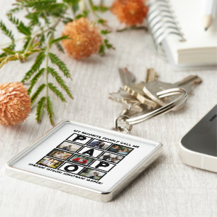 Aangepast modern opa Papo 8 fotocollage Sleutelhanger