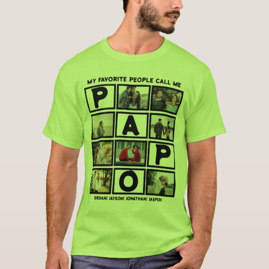 Aangepast modern opa Papo 8 fotocollage T-shirt (Voorkant)
